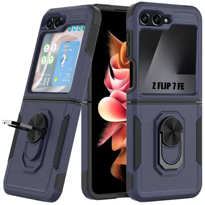 Image de Coque pour Samsung Galaxy Z Flip 7 FE - Antichoc Anneau Arrière Rigide Bordure Renforcé Bleu Marine
