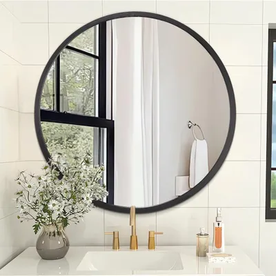 Immagine prodotto di Specchio rotondo da parete con cornice in metallo, ideale per il bagno e il soggiorno