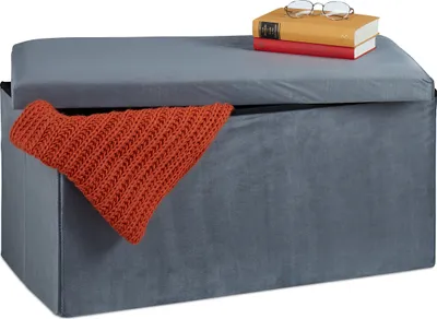Produktbild von Relaxdays Sitzbank mit Stauraum, Samt, 80 L, Flur, Wohnzimmer, gepolstert, faltbar, Truhenbank, 38x77x39 cm, dunkelgrau