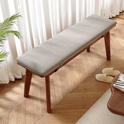 Imagen del producto de Banca de comedor moderna de madera maciza con cojín acolchado, diseño estrecho para facilitar el acceso y el espacio al final de la cama, estable, de nogal, 100,1 cm, ideal para salones, comedores y dormitorios