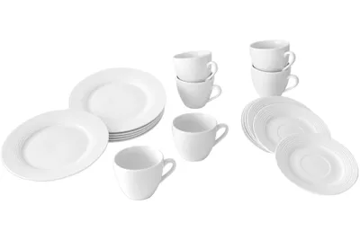 Produktbild von Porzellan in Weiß (18tlg.) Tassen, Untersetzer & Teller Komplett-Set