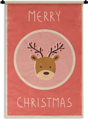 Produktbild von MuchoWow® Wandteppich Wandbehang Rentier - Zitate - Weihnachten - Frohe Weihnachten - Rot - Vintage 90x135 cm Tapisserie Dekoration Wandtuch - Baumwolle - Wandskulptur