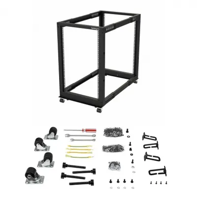 Zdjęcie produktu dla StarTech.com 4POSTRACK18U, Stojak wolnostojący, 18U, 544 kg, Zarządzanie okablowaniem, Kółka, 26,5 kg