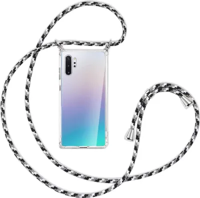 Zdjęcie produktu dla Etui ochronne na tył telefonu z paskiem (metalowe, w kolorze srebrnym) do Samsunga Galaxy Note 10 Plus – czarne/szare/białe