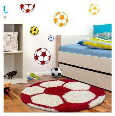 Produktbild von Fußballteppich für Kinder, rot-weiß 100x100 cm Rund