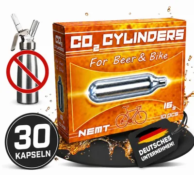 Produktbild von 30 NEMT 16g Co2 Bierkapseln and Bikekapseln für alle Bierzapfanlagen mit 16g Koh