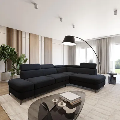 Produktbild von Masseno Ecksofa AVISE Q R-S mit Schlaffunktion L-Form, Sofa mit Bettkasten, Wohnzimmersofa, Couch, Soffa, Bettsofa, Couchgarnitur- Schwarz, QUELLE 100