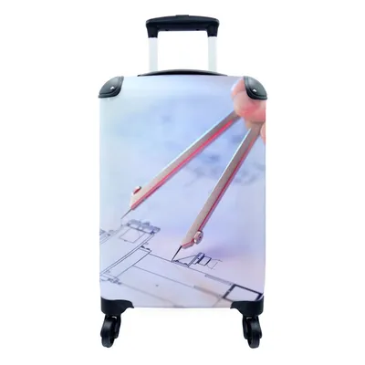 Produktbild von MuchoWow® Koffer Handgepäck Trolley Rollkoffer Kleine Reisekoffer mit 4 Rollen - Kompass auf einer Konstruktionszeichnung - Cabin Size < 55x40x23 cm & 55x40x20 cm - Fotokoffer - Kabinenkoffer - Boardgepäck - Reise-Box - Reisekoffer - Reisegepäck - Koffer mit Bild - Trolley für Kinder