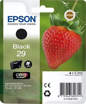 Zdjęcie produktu dla Epson Strawberry Singlepack Black 29 Claria Home Ink, Czarny, Tusz na bazie pigmentu, 5,3 ml, 1 szt., 175 stron(y)