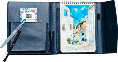Productafbeelding van Watercolor Travel Set A5, kunstleer - etui met 16 levendige aquarellen, watertankpenseel, zwarte stift van 0