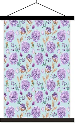 Produktbild von MuchoWow® Textilposter Blumen - Rosen - Lila 40x60 cm mit schwarzem Rahmen - Wanddekorationen