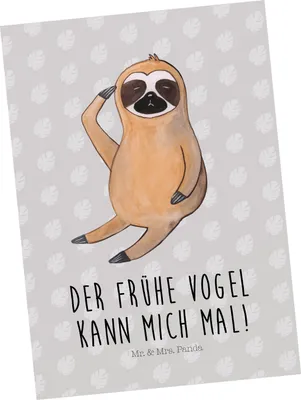 Produktbild von Mr. & Mrs. Panda Postkarte Faultier Vogel - Grau Pastell - Geschenk, Grußkarte, Faultiere, Ansichtskarte, Spinner, Postkarten, Ansichtskarten, Fotokarte