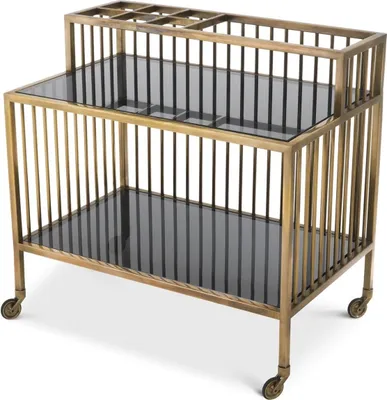 Luxus Trolley Servierwagen Vintage Messing Grau Luxury Serving Trolley Vintage Brass Gray