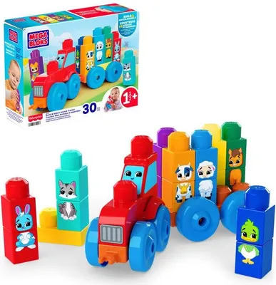 Produktbild von Mega Bloks Tier Traktor JKG33, 30 Teile, 8 Tiere zum Zusammenbauen, Bauspielzeug ab 1.5 Jahren