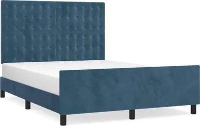 Imagen del producto de Estructura de cama sin colchón, color azul oscuro, 140x190 cm, tapizada en terciopelo