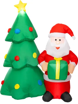 Image de Décoration MagicHome Noël, Père Noël avec sapin, 12xLED, IP44, 75x113x148 cm