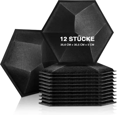 Produktbild von 3D Hexagon Akustikplatten, Sonic Acoustics 12 Stücke Akustikpaneele Akustikplatten mit hoher Dichte