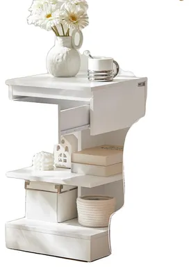 Image de Table de chevet, design moderne, grand espace de rangement, BLANC