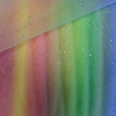 Soft-Tüll Regenbogen mit Glitzer Kostümstoff Feintüll ab 1x1,5 m Regenbogen