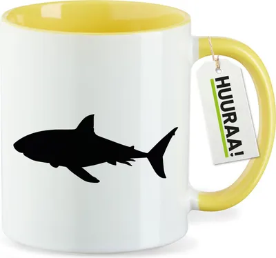 Produktbild von Huuraa Kaffeetasse Hai Silhouette 330ml Gelb Keramik Kaffeebecher Geschenkidee