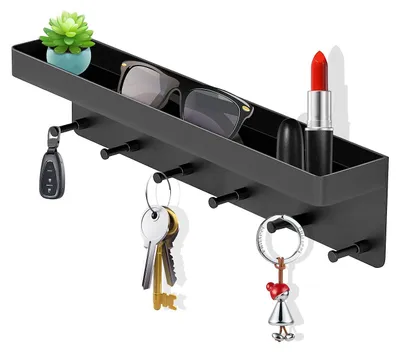 Sleutelrek mit Ablage, 6 Haken, Schwarz, 304 Edelstahl