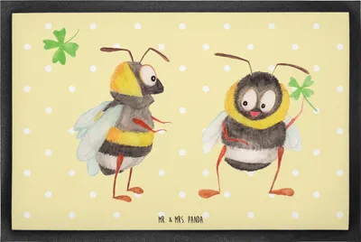 Produktbild von Mr. & Mrs. Panda fußmatte Hummeln Kleeblatt 60 x 90 cm - Gelb Pastell - Geschenk, Spruch schön, Sauberlaufmatte, Biene, Positiv, Fußabstreifer, glücklich Werden, Hummel
