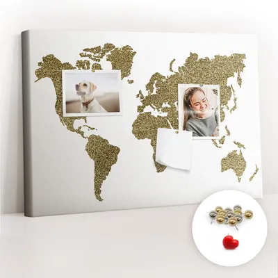 Produktbild von Korkwand mit Stecknadeln – Schwarzes Schild mit Stecknadeln für Fotos und Notizen – 60x40 cm – 100 Stück Metall-Stecknadeln