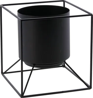 Produktbild von Blumentopf im Halter - Farbe: schwarz - 19x18x18 cm
