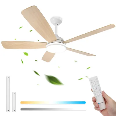 Produktbild von Aigostar 52″ leiser Deckenventilator mit Licht, 30 W umkehrbarer Gleichstrommotor, Fernbedienung, 6 Geschwindigkeiten, dimmbares Licht (2700 K-6500K)