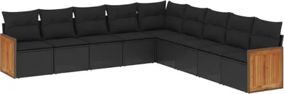 Image de vidaXL Ensemble de salon de jardin 9 pièces avec coussins noir poly rotin