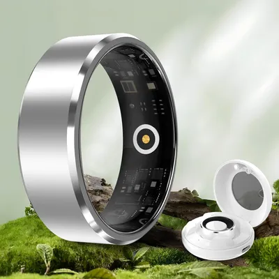Produktbild von 2025 Smart Ring Herren Damen Bluetooth Android IOS Fitness Tracker 5 ATM Wasserdicht Silber Größe 10