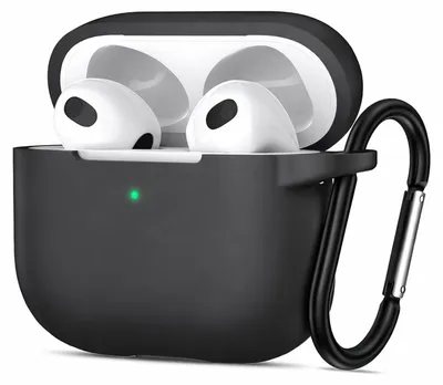 Immagine prodotto di Custodia protettiva in silicone per AirPods 4 con moschettone, custodia morbida al tatto, custodia resistente agli urti, antiscivolo, protezione a 360°,  nero
