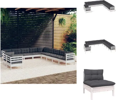 Produktbild von vidaXL 11-tlg. Garten-Lounge-Set mit Kissen Weiß Massivholz Kiefer -  Gartenmöbel-Sets