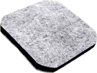 A close-up, angled view of a square-shaped activated carbon filter with a black border.