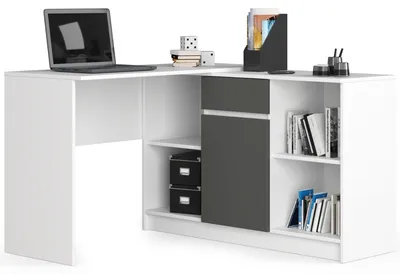 Produktbild von Eckschreibtisch – Eck Computertisch – Bürotisch – 120 cm – Weiß / Graphit – Schreibtisch mit Kommode funktionale Lösung für effizientes Arbeiten