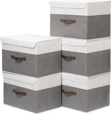 Obrázek produktu pro Skládací úložné boxy s víkem – na ručníky a oblečení – šedé/bílé – 33 x 23 x 20 cm – 5 kusů