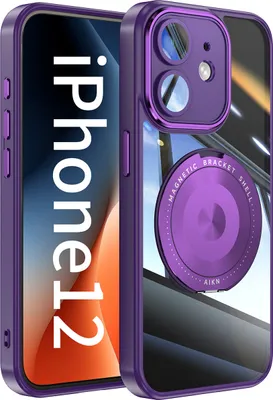 Image de Coque pour iPhone 12 protection militaire transparente avec anneau magnétique et protection de l'appareil photo violet