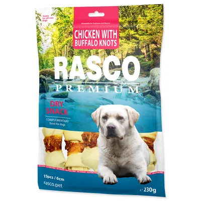 Zdjęcie produktu dla Przysmak Rasco Premium ze skóry bawolej zawinięty w kurczaka, węzły 6 cm 230 g
