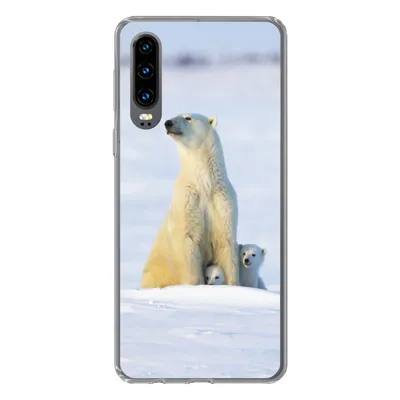 Produktbild von MuchoWow® Handyhülle Schutzhülle Hülle für Huawei P30 Eisbär - Schnee - Jungtiere Silikon Softcase Handy Hülle - Kartenbesitzer