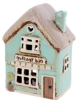 Produktbild von Teelichter aus Keramik, Haus- und Blumenladen, Tränenhaus, Antiquitäten- und alte Bäckerei- und Süßigkeitenläden, handbemalt