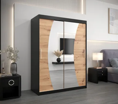 Obrázok produktu pre Skriňa s posuvnými dverami ANABELA - 150 cm, čierna / dub artisan
