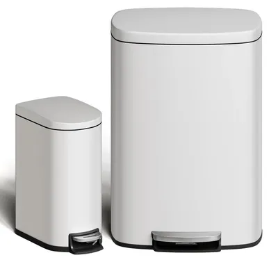 Immagine prodotto di Set di cestini per la spazzatura - Cestino a pedale - 50 L + 10 L - Acciaio inossidabile - Rettangolare - Secchi interni estraibili - Per cucina e bagno - Bianco