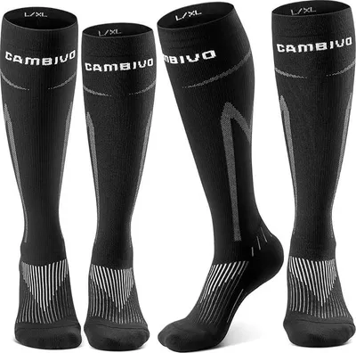 Produktbild von CAMBIVO 2 Paar Kompressionsstrümpfe Herren Damen Klasse 2 20-30 mmHg, Gepolsterte Kompressionssocken für Komfort, Stützstrümpfe für Flug, Reisen, Sport, Alltag