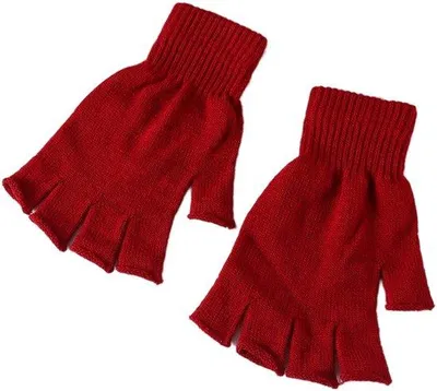 Immagine prodotto di Guanti invernali da uomo e da donna, 2 paia di guanti lavorati a maglia senza punta, rosso bordeaux