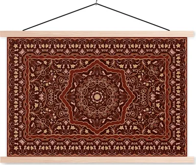 Produktbild von MuchoWow® Textilposter Persischer Teppich - Teppich - Mandala 120x80 cm mit holzfarbenen Rahmen - Aufhängeset