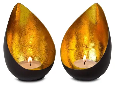 Image de Ensemble de 2 bougeoirs décoratifs en or et marron foncé