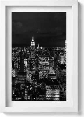 Produktbild von Schwarz-weißes Stadtbild bei Nacht– Wandbild mit Rahmen – Gerahmtes Bild  – Wanddekoration – 20x30 cm – Weiß
