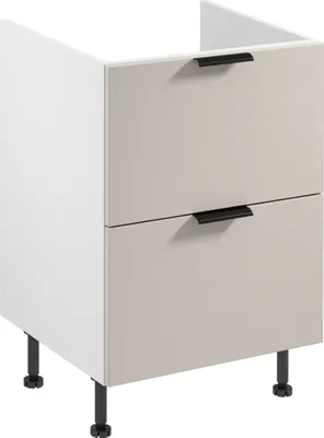 Produktbild von Spülenunterschrank 60 cm mit 2 Schubladen Küchenblock Küchenschrank, Weiß/Beige