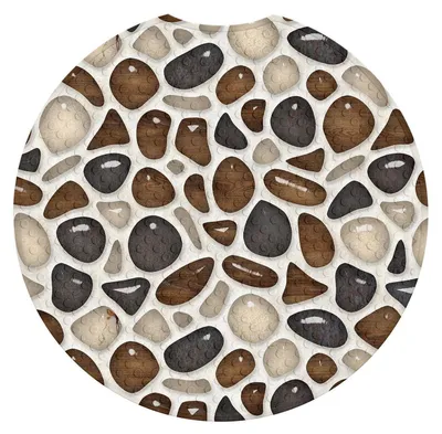 Zdjęcie produktu dla Mata pod prysznic, antypoślizgowa, okrągła, średnica 55 cm, brązowe, trójwymiarowe kamyczki, wolna od BPA, odporna na pleśń, można prać w pralce