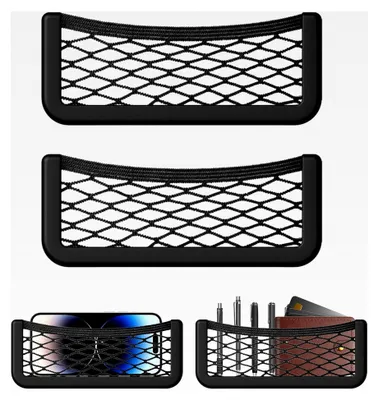 Produktbild von 2er-Set Schwarzer Netz-Auto-Organizer - Elastische Netztasche mit Smartphone-Halterung und Kunststoffrahmen für Fahrzeuge